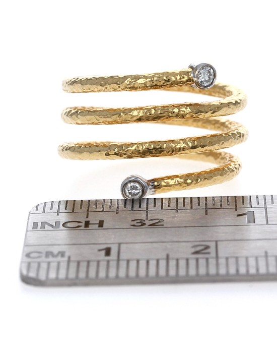 Textured Triple Wrap Ring w/ Diamond Ends in 18K Yellow Gold